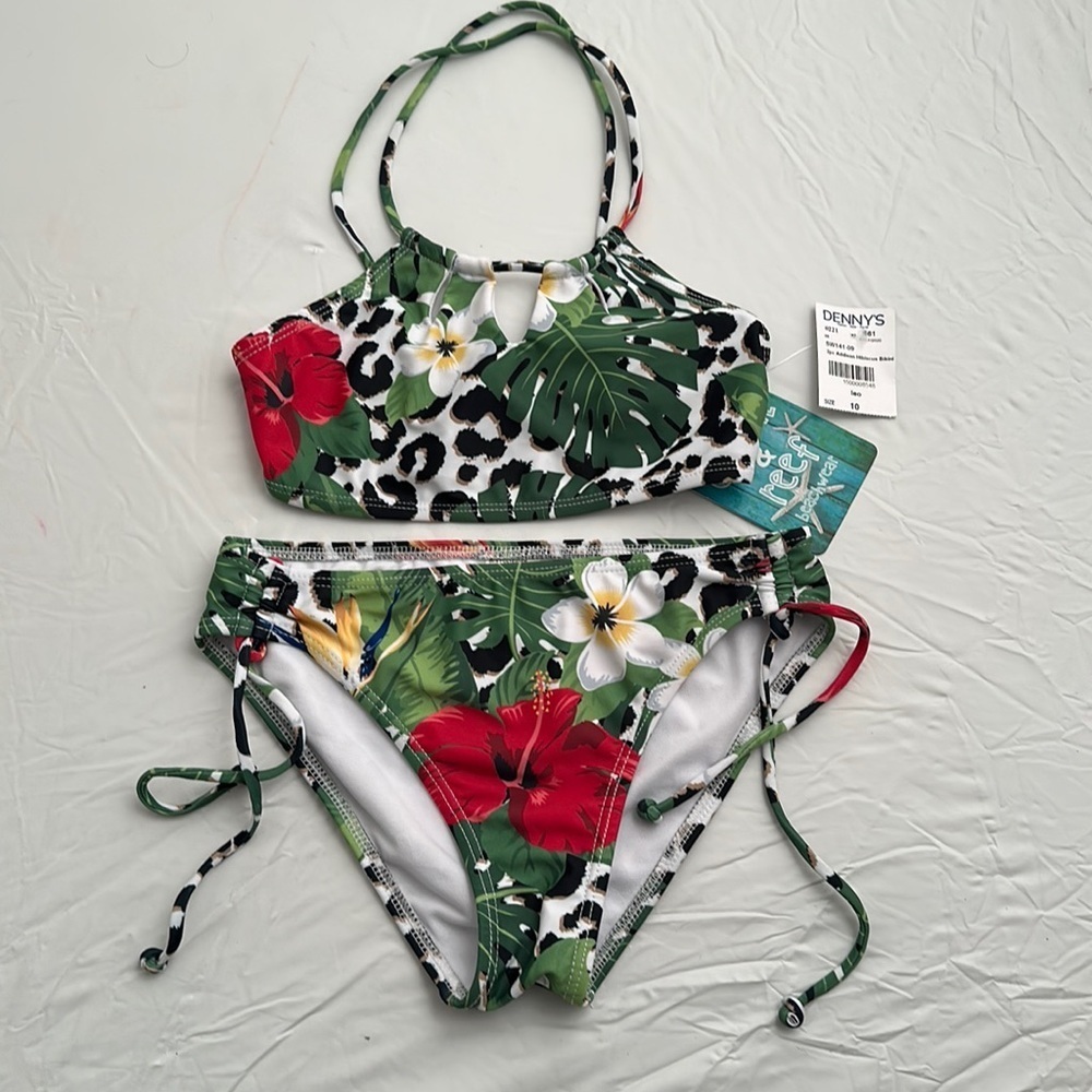 Coral and Reef Addison multicolor white green red black floral bikini